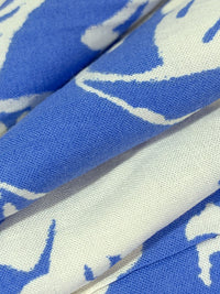 French Blue/Off-White 100% Rayon Floral Print Challis 56W