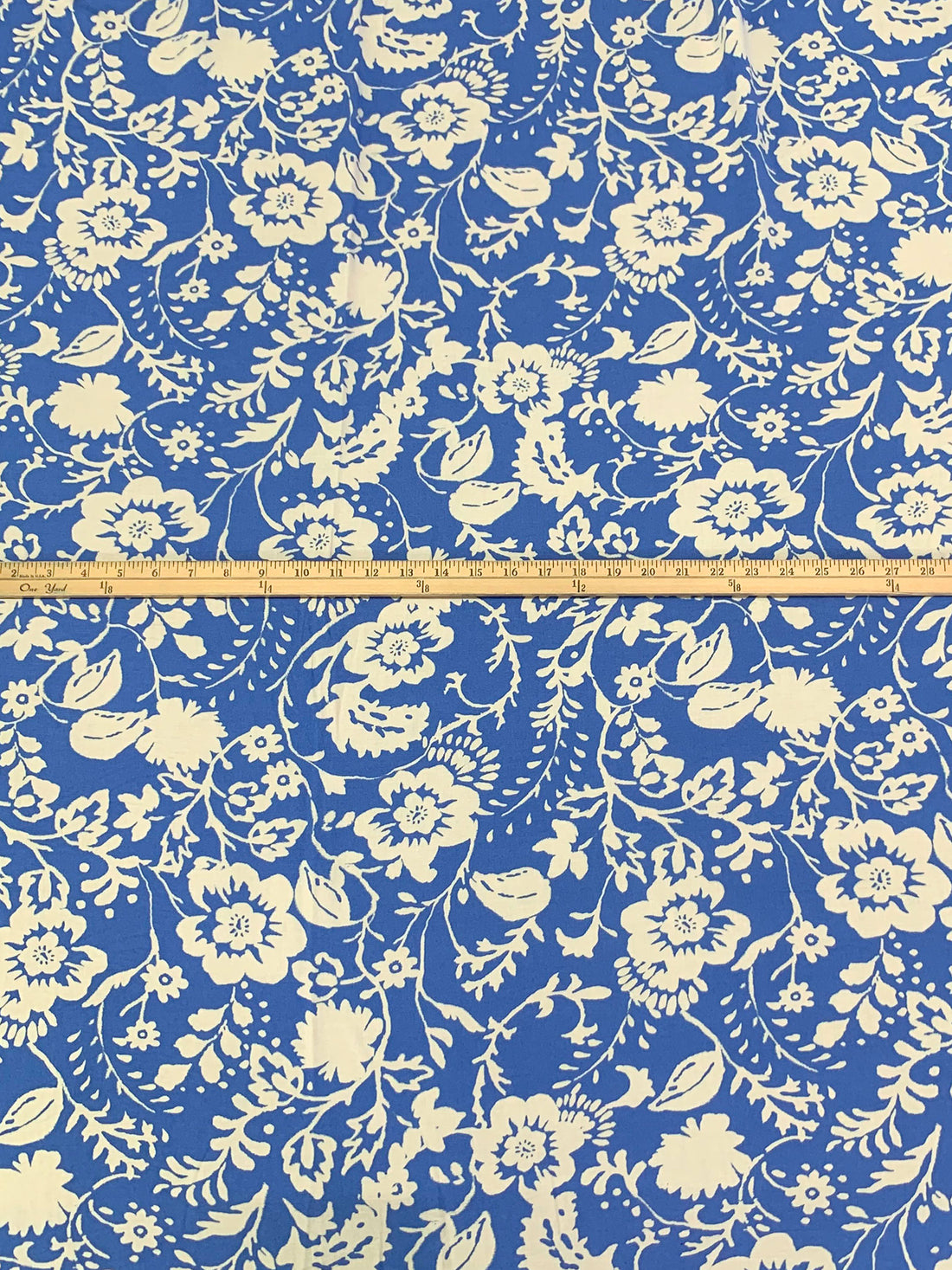 French Blue/Off-White 100% Rayon Floral Print Challis 56W
