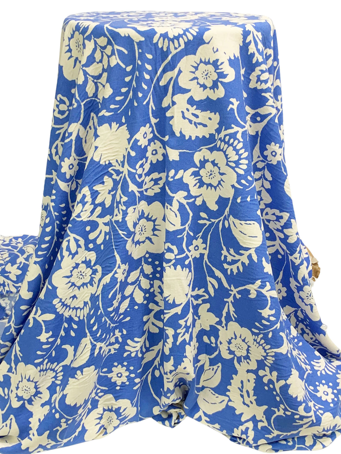 French Blue/Off-White 100% Rayon Floral Print Challis 56W