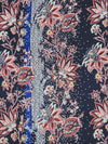 Navy/Mauve Pink/White/Multi 100% Rayon Vertical Floral Stripe Print Crinkle Challis 50W