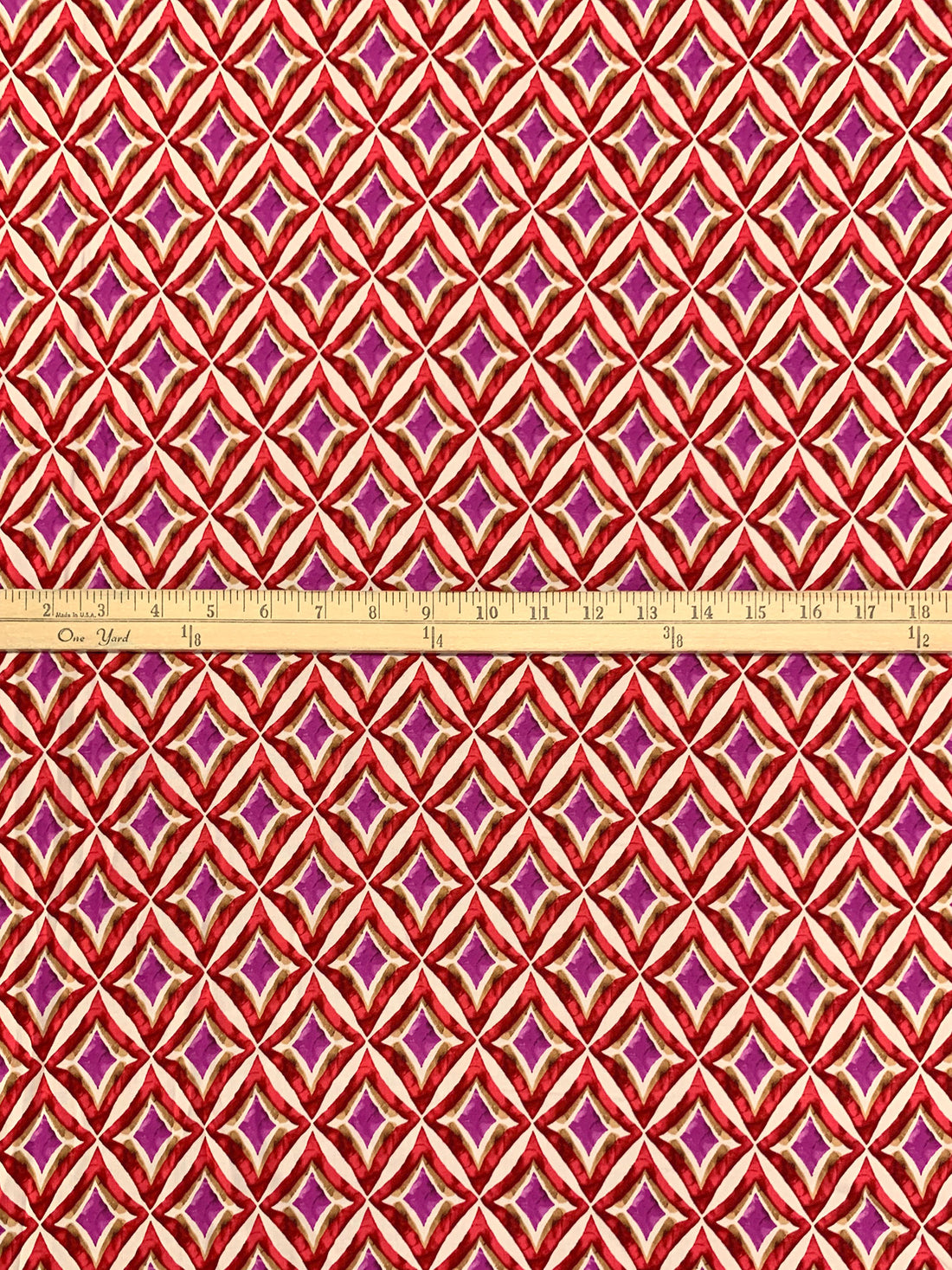 Dark Fuchsia/Maroon/Off-White/Multi 100% Rayon Novelty Diamond Print Challis 53W
