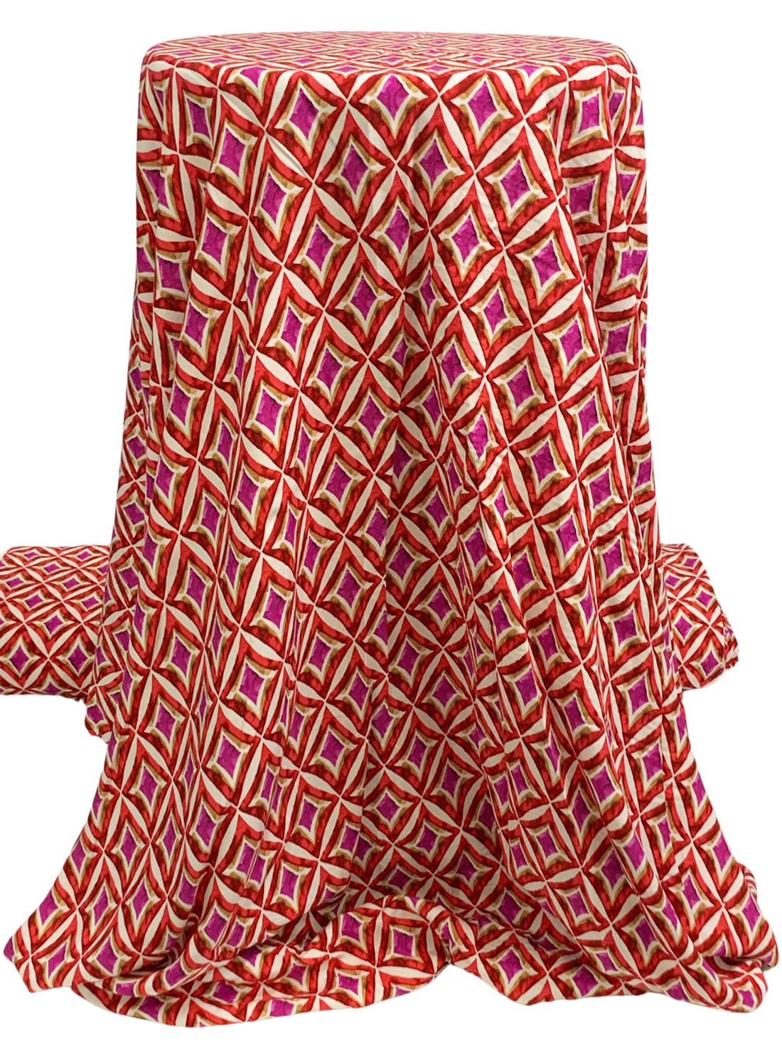 Dark Fuchsia/Maroon/Off-White/Multi 100% Rayon Novelty Diamond Print Challis 53W