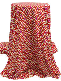 Dark Fuchsia/Maroon/Off-White/Multi 100% Rayon Novelty Diamond Print Challis 53W