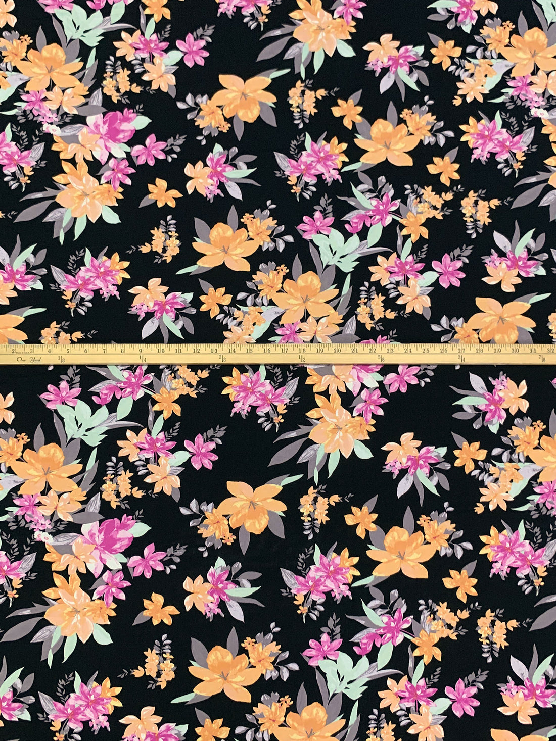 Black/Mellow Apricot/Mulberry/Multi 100% Rayon Floral Print Challis 56W