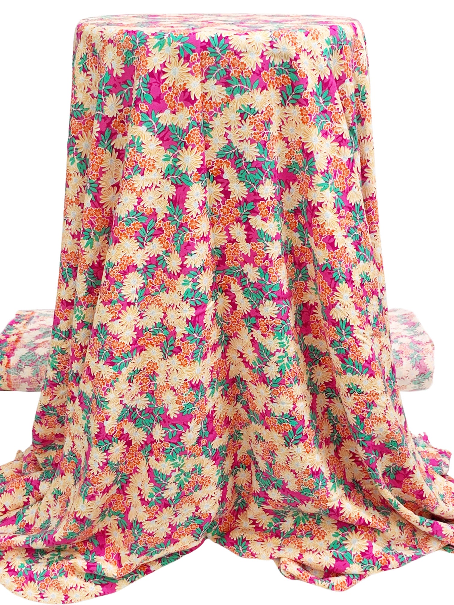 Deep Cerise/Jungle Green/Flame/Multi 100% Rayon Floral Print