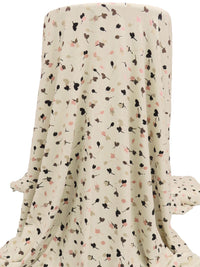 Cream/Mauve Pink/Bark Brown/Black Rayon/Lycra Floating Flowers Print Jersey Knit 58W