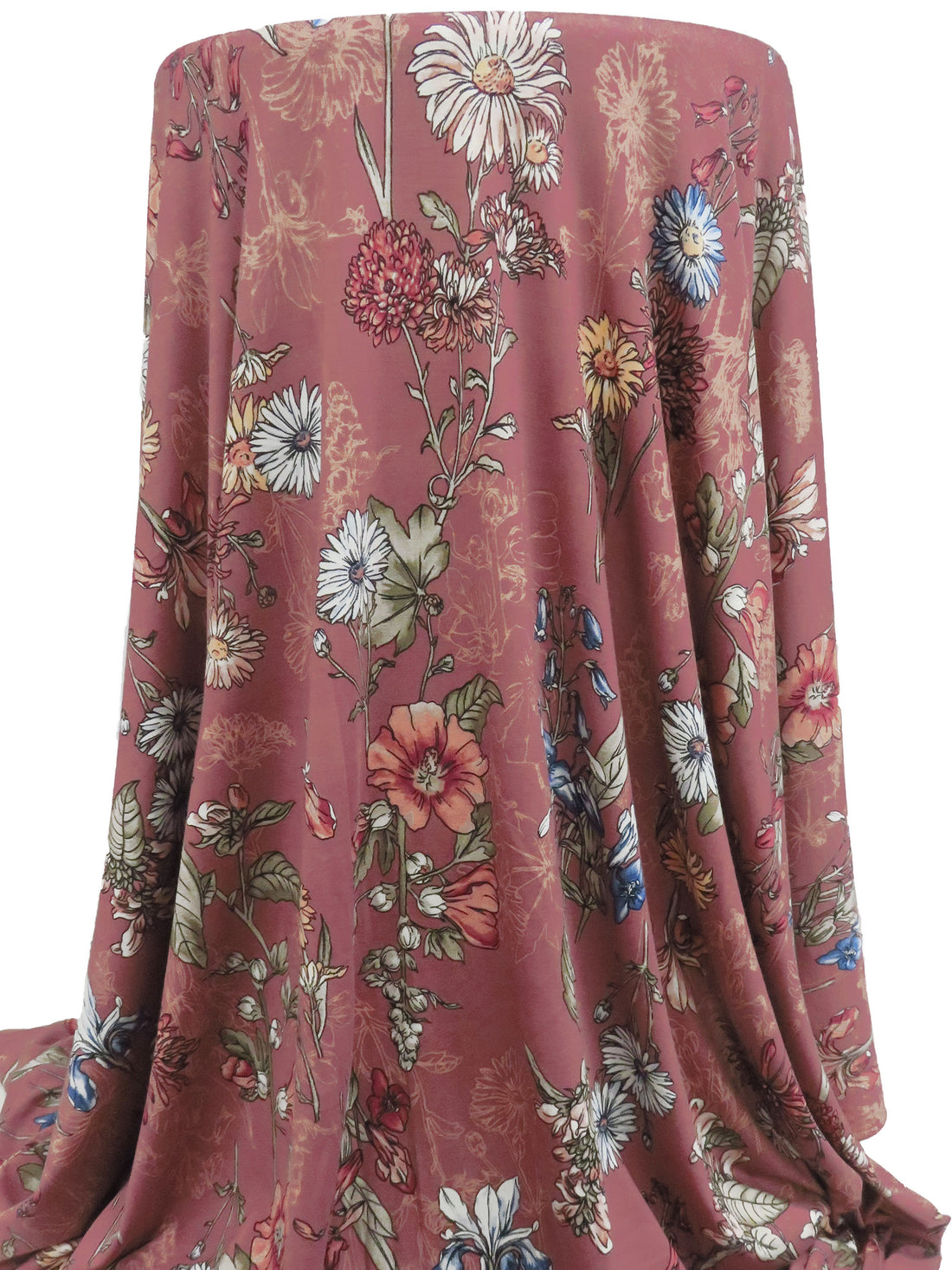 Deep Mauve/Taupe/Black/Multi Rayon/Lycra Floral Stems Print Jersey Knit 58W