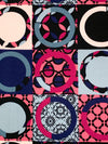 Navy/Pale Champagne Pink/Black/Multi Polyester/Lycra Stylized Circles Print Liverpool Double Knit 58W