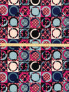 Navy/Pale Champagne Pink/Black/Multi Polyester/Lycra Stylized Circles Print Liverpool Double Knit 58W