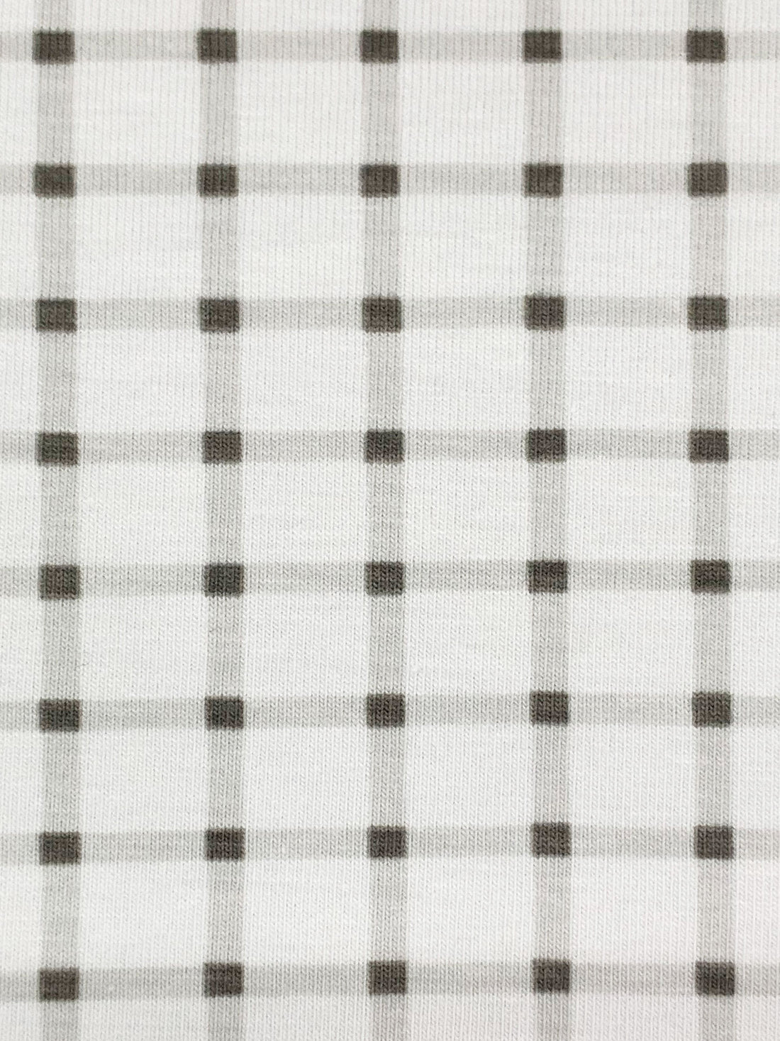 White/Thunder Gray Cotton/Lycra Windowpane Plaid Print Jersey Knit 60W