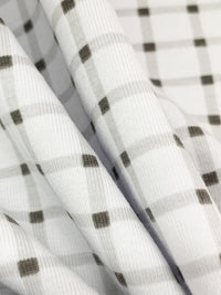 White/Thunder Gray Cotton/Lycra Windowpane Plaid Print Jersey Knit 60W