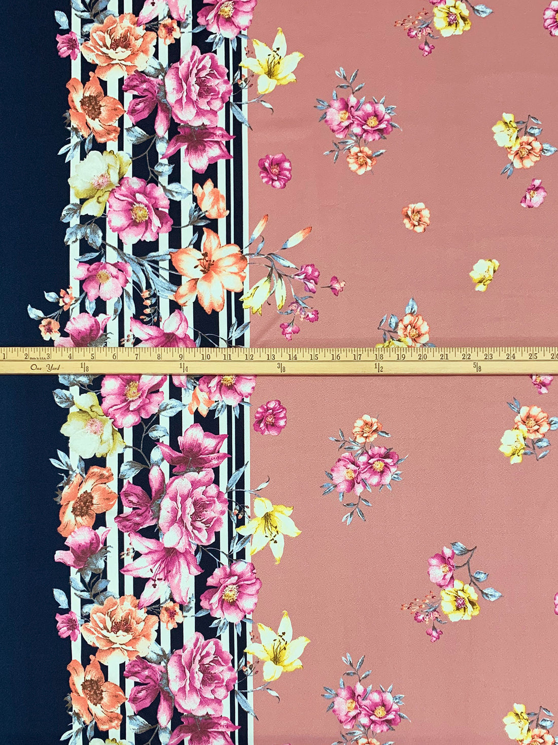 Dusty Rose/Prussian/Dandelion/Multi Polyester/Lycra Double Border Floral Print Crepe ITY Knit 56W