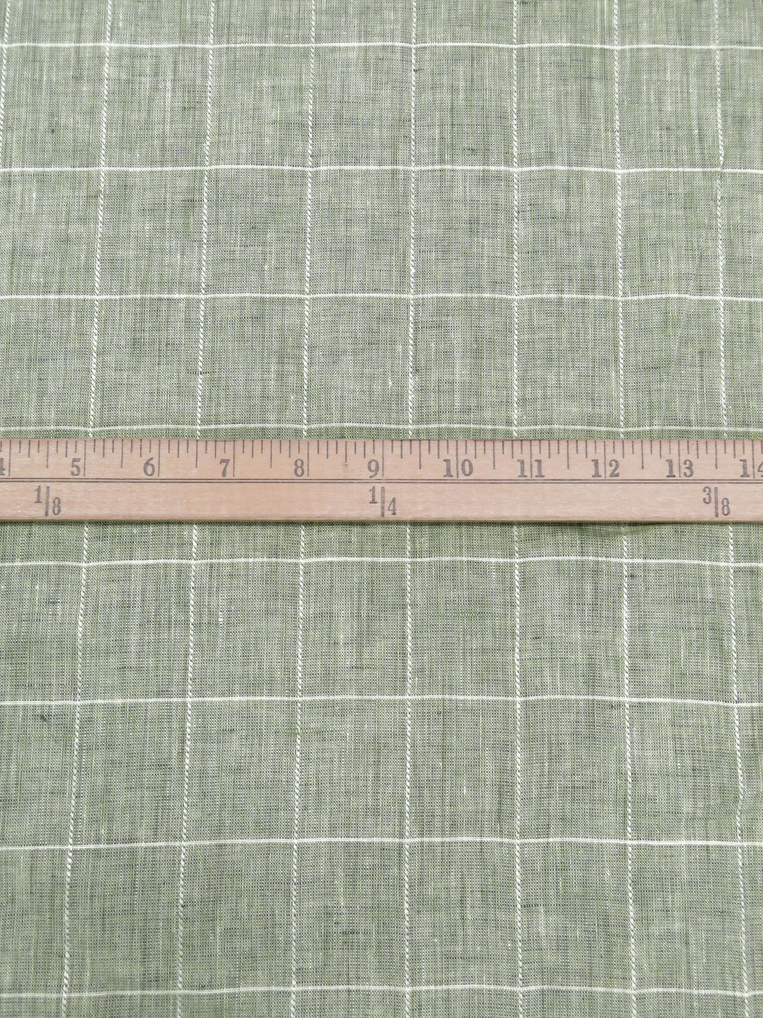 Sage/White 100% Linen Windowpane Plaid Weave Shirt Weight Woven - European Mill - 60W