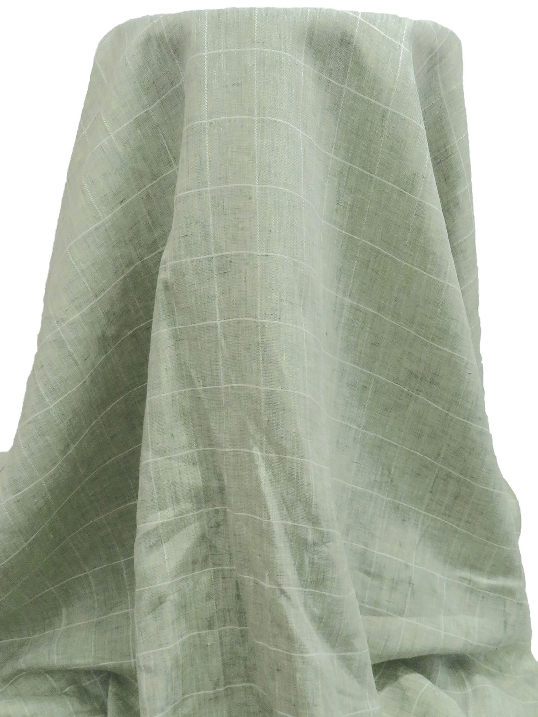Sage/White 100% Linen Windowpane Plaid Weave Shirt Weight Woven - European Mill - 60W