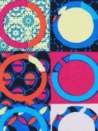 Cobalt/Lemon Curd/French Raspberry/Multi Polyester/Lycra Stylized Circles Print Liverpool Double Knit 58W