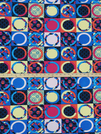 Cobalt/Lemon Curd/French Raspberry/Multi Polyester/Lycra Stylized Circles Print Liverpool Double Knit 58W