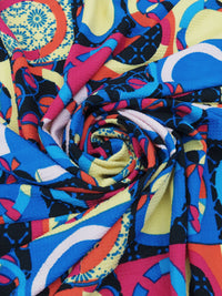 Cobalt/Lemon Curd/French Raspberry/Multi Polyester/Lycra Stylized Circles Print Liverpool Double Knit 58W