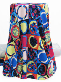 Cobalt/Lemon Curd/French Raspberry/Multi Polyester/Lycra Stylized Circles Print Liverpool Double Knit 58W