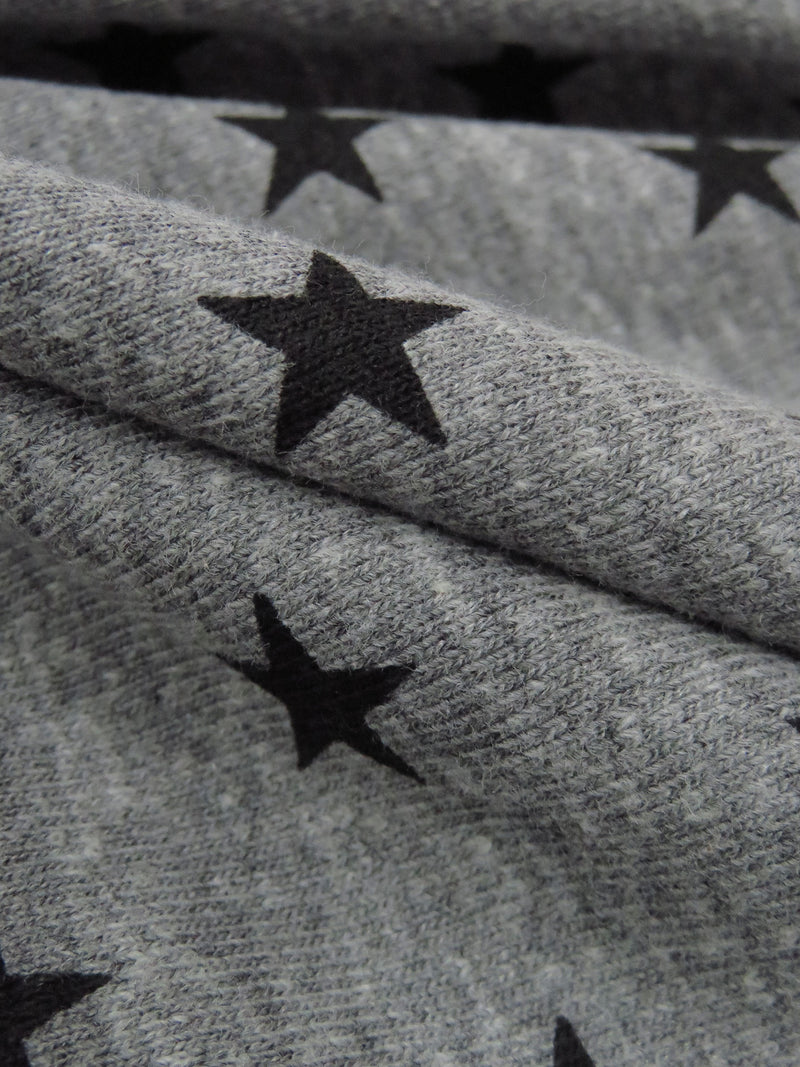 Heathered Pewter Gray/Black Cotton/Polyester Star Print Interlock Knit 56W