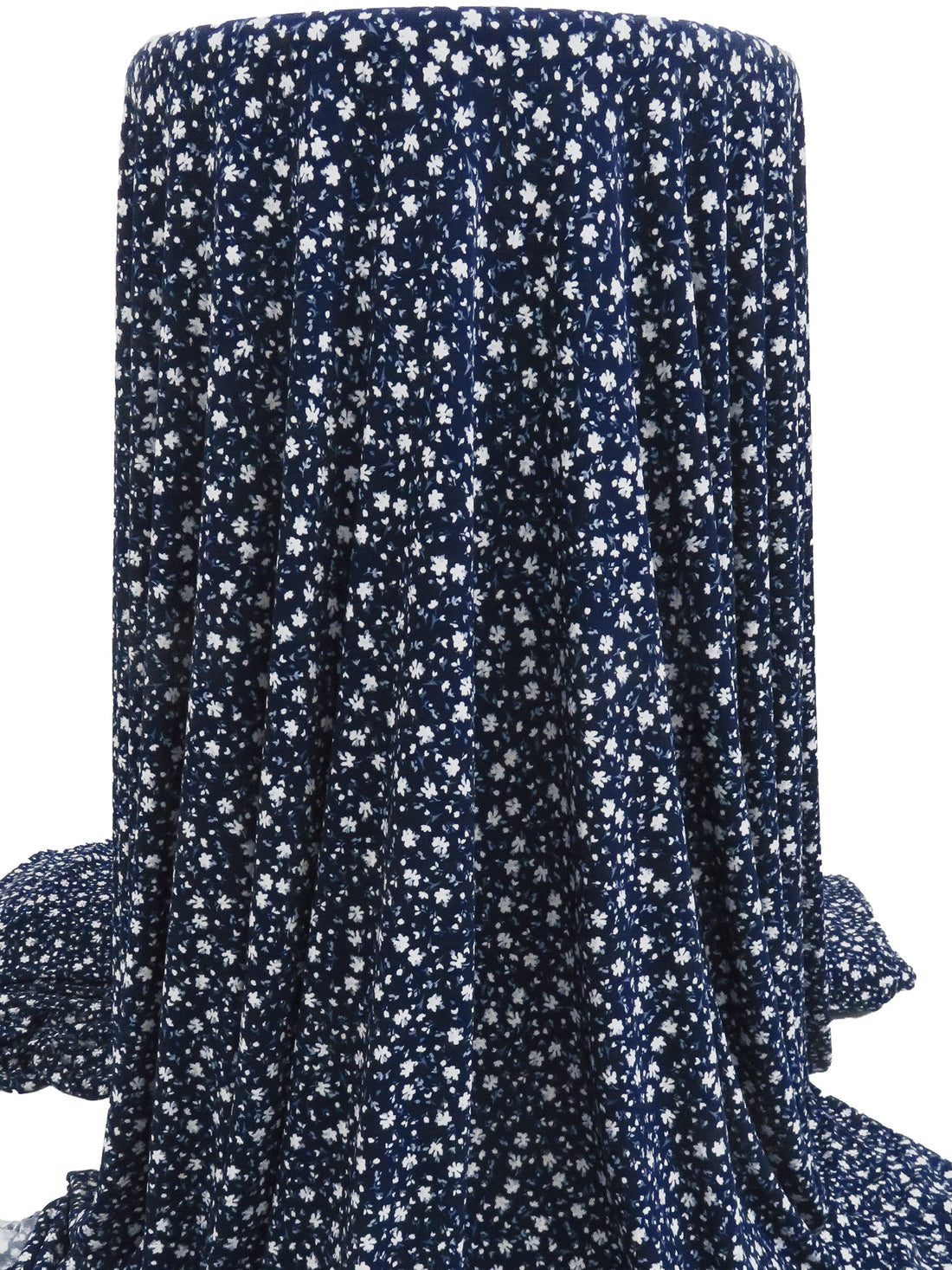 Navy Blue/White/Cornflower Blue Polyester/Lycra Ditsy Floral Print ITY Knit - NY Designer - 58W