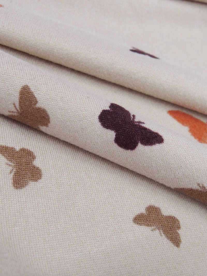 Dark Vanilla/Tiger Orange/Cedar Brown/Midnight Plum Polyester/Lycra Scattered Butterfly Print Double Brushed Knit 56W