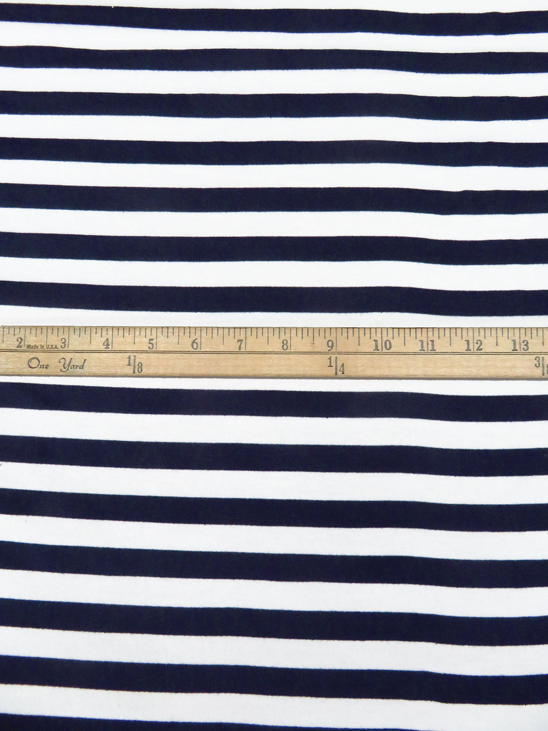 Navy/Off-White Polyester/Lycra Horizontal Stripe French Terry Knit - NY Designer - 60W