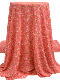 Candy Pink/Pale Brown/White/Multi 100% Polyester Floral Print Bubble Crepe 58W