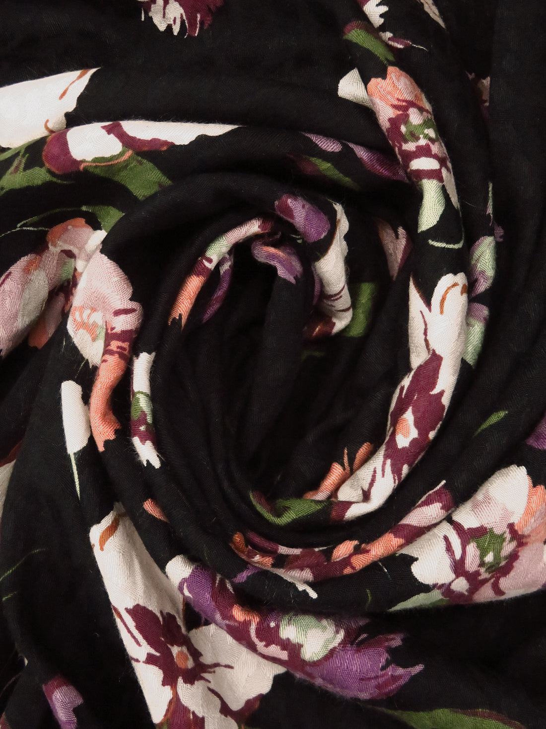 Black/Dusty Mauve/Maroon/Multi 100% Rayon Floral Print On Animal Print Jacquard Challis 56W