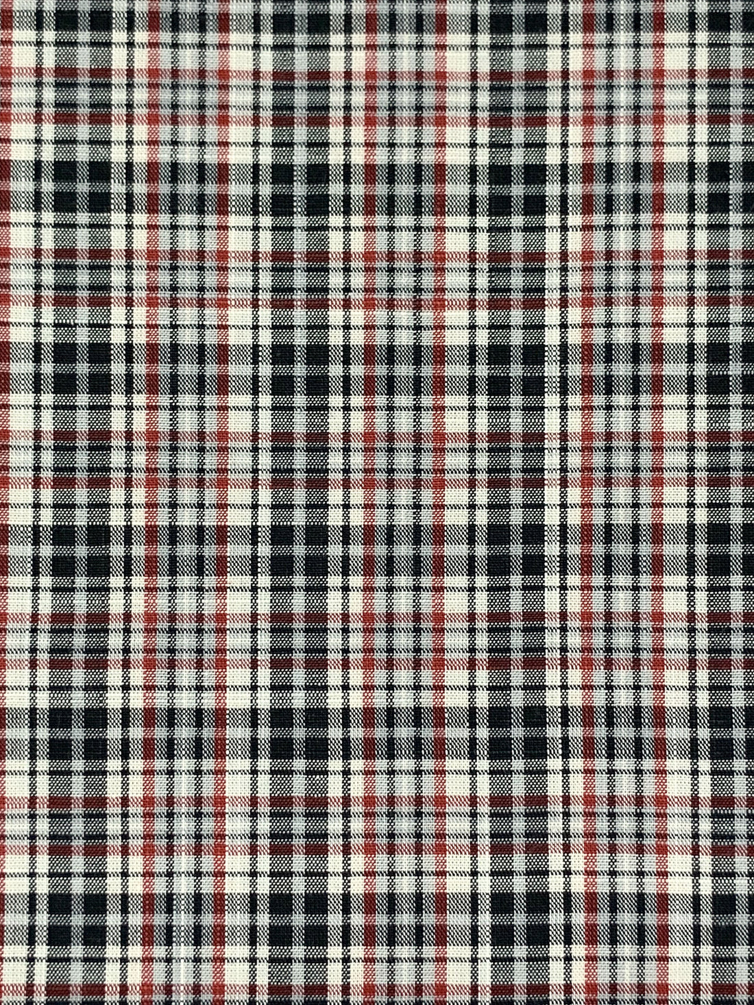 Off-White/Black/Chestnut Red 100% Cotton Yarn-Dyed Plaid Shirting 58W