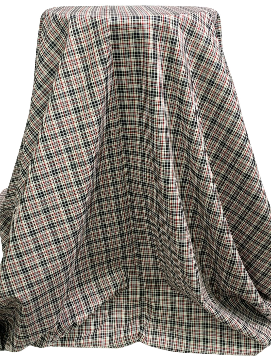 Off-White/Black/Chestnut Red 100% Cotton Yarn-Dyed Plaid Shirting 58W