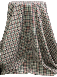 Off-White/Black/Chestnut Red 100% Cotton Yarn-Dyed Plaid Shirting 58W