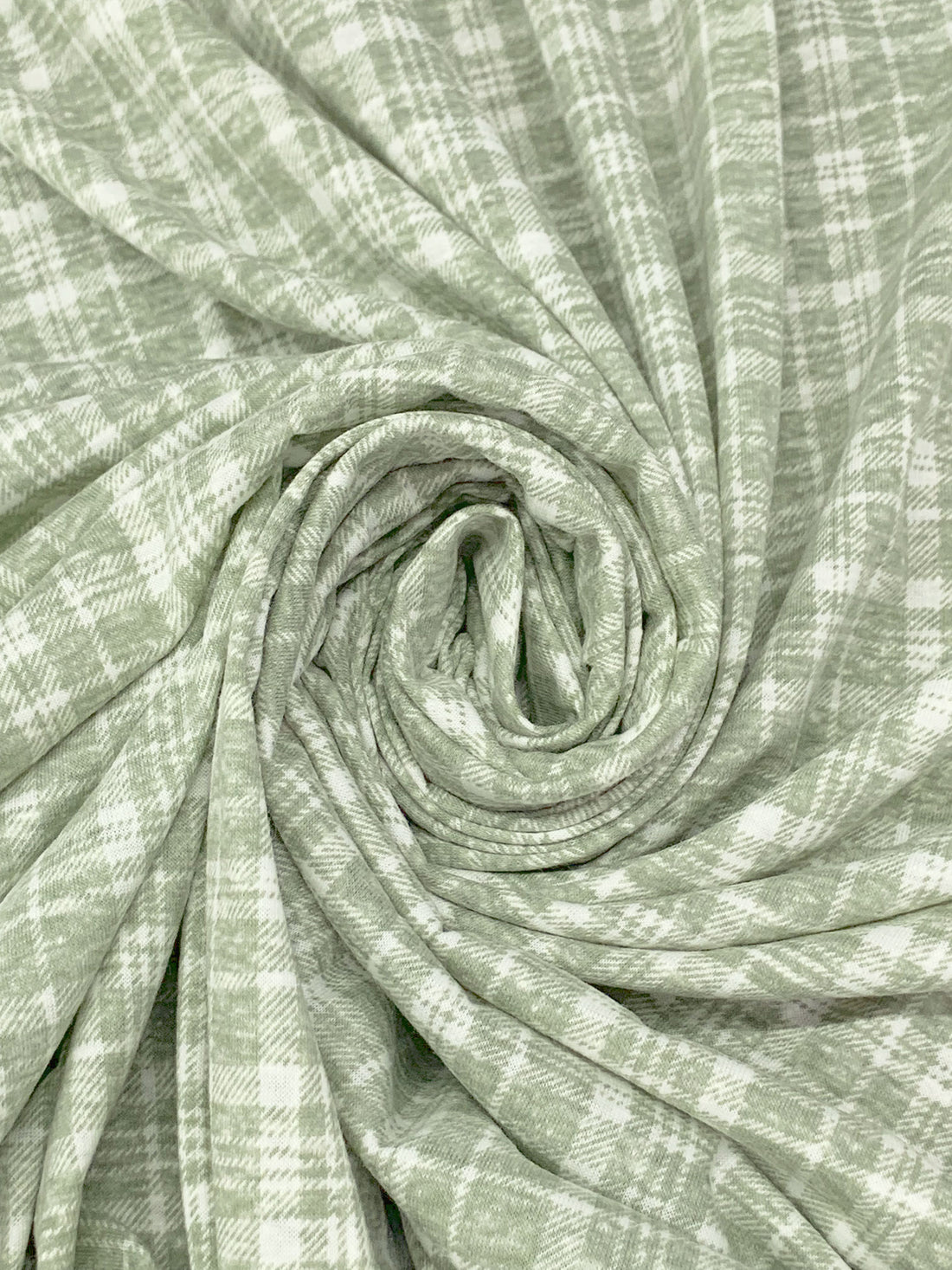 Laurel Green/White Polyester/Cotton Heathered Plaid Print Jersey Knit 54W