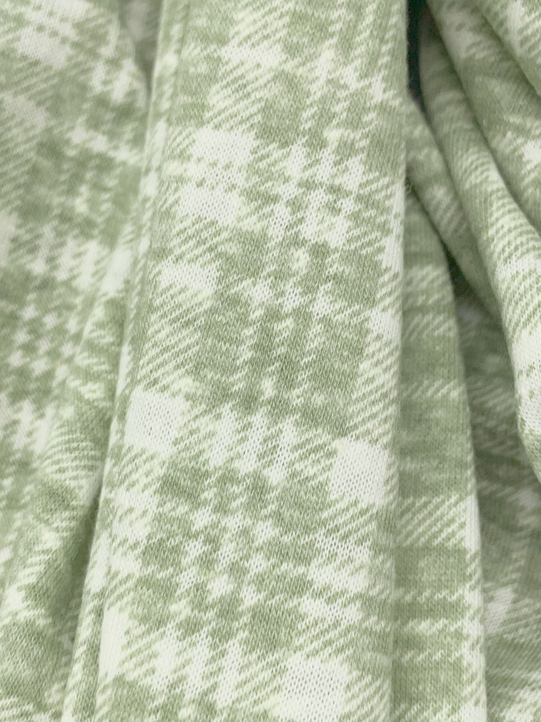 Laurel Green/White Polyester/Cotton Heathered Plaid Print Jersey Knit 54W