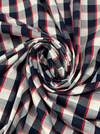Navy/White/Red 100% Cotton Yarn-Dyed Plaid Shirting - NY Designer - 52W