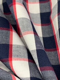 Navy/White/Red 100% Cotton Yarn-Dyed Plaid Shirting - NY Designer - 52W
