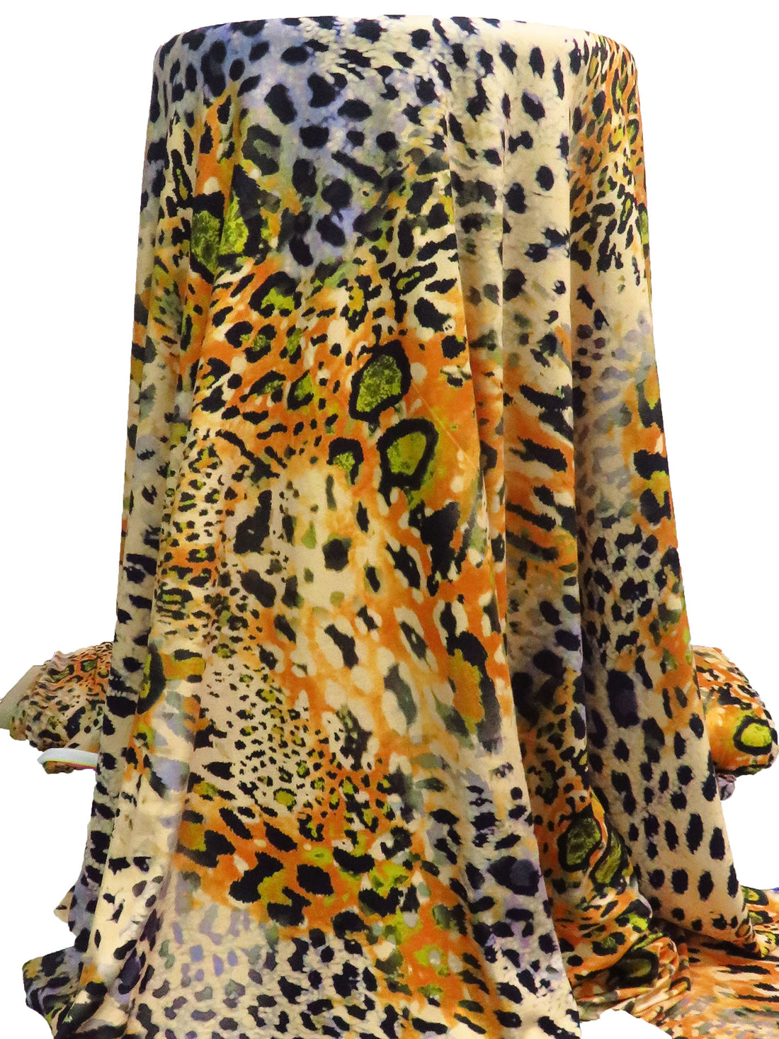 Peach/Tangerine/Black/Gray Polyester/Lycra Bold Animal Print Double Brushed Knit 58W