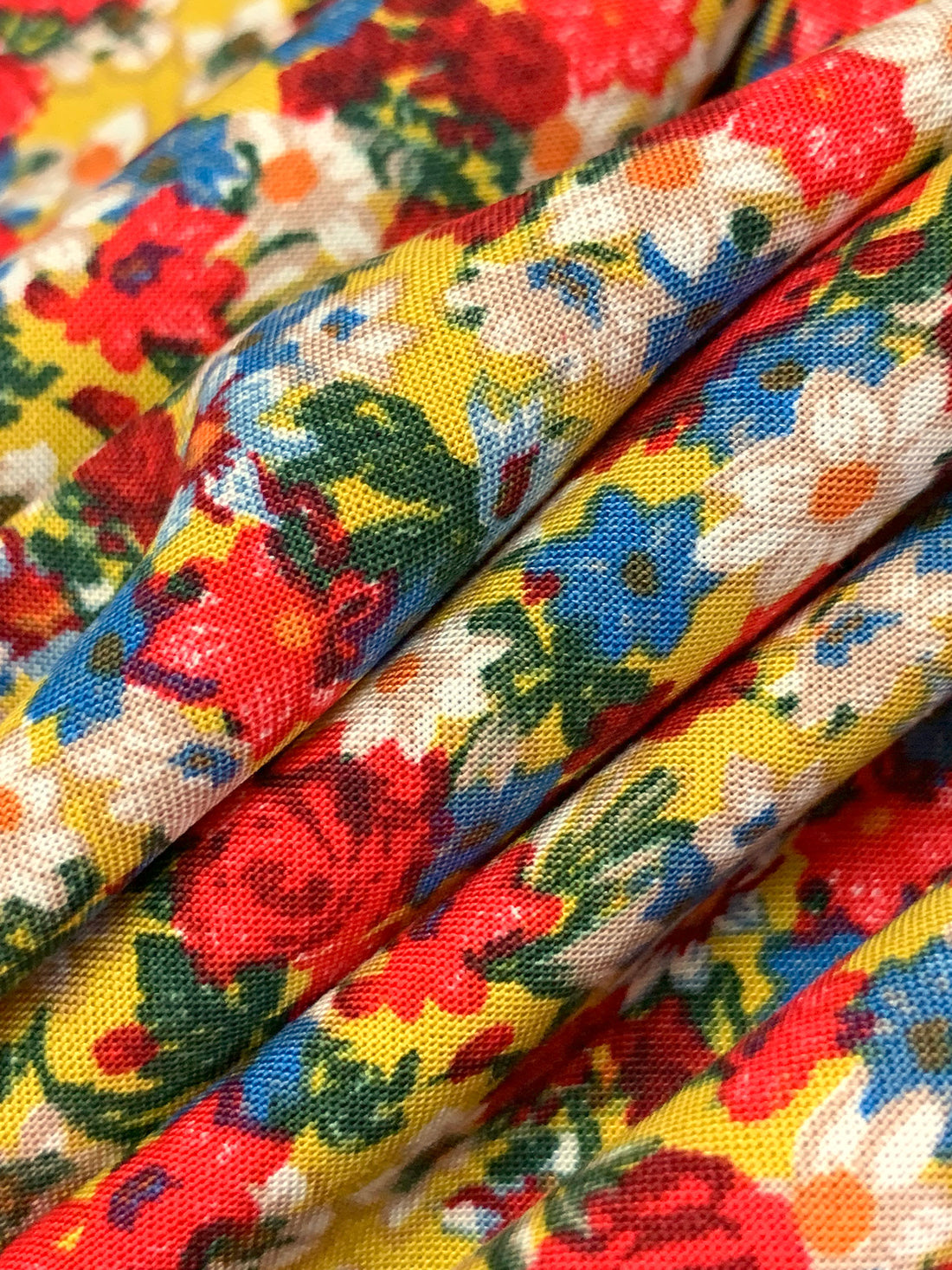 Steel Blue/Red/Goldenrod/Multi 100% Rayon Floral Print Challis 56W