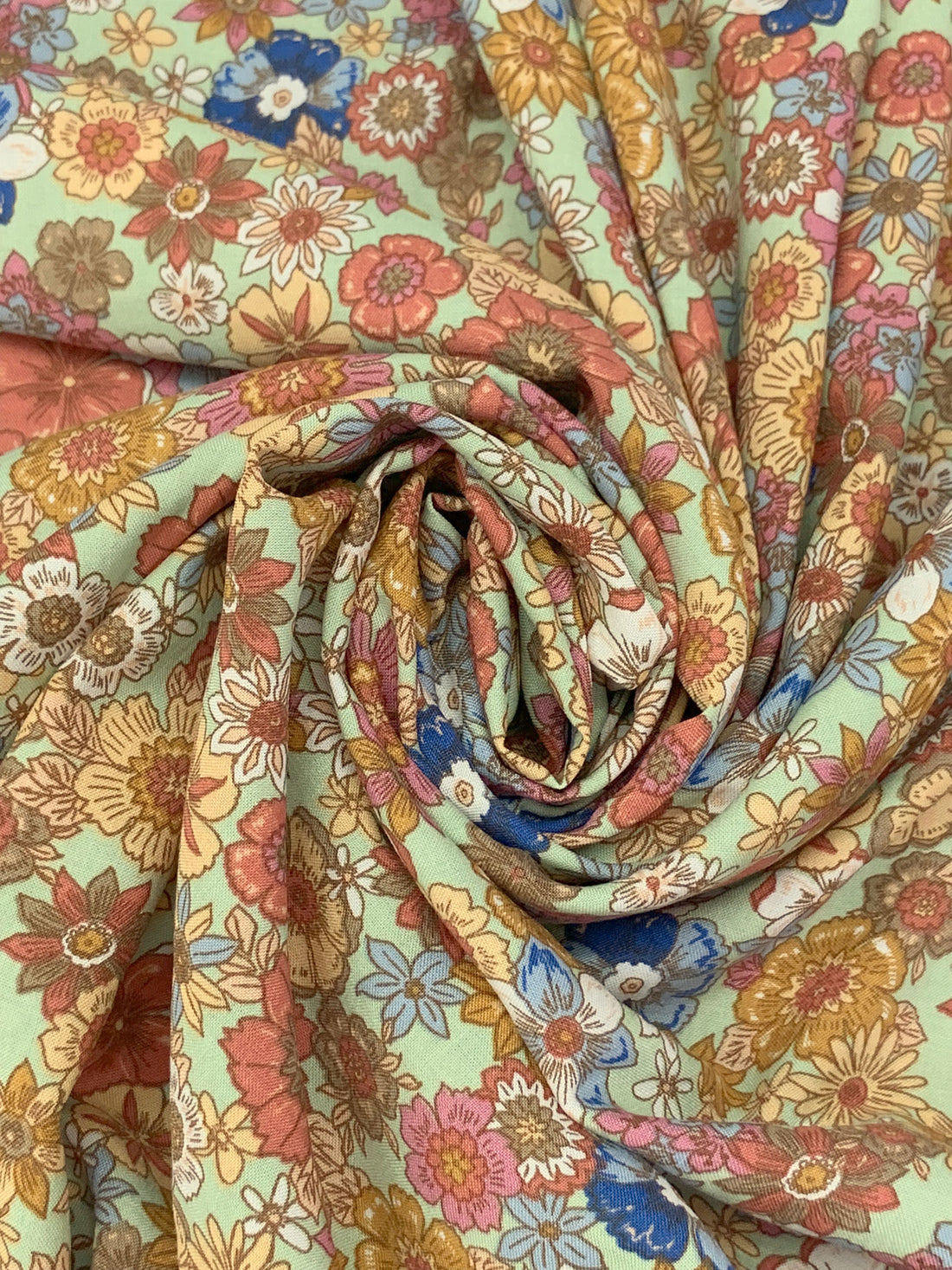 Sage/Copper/Catalina Blue/Multi 100% Rayon Floral Print Challis 57W