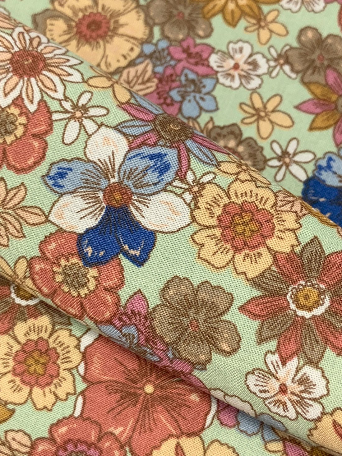 Sage/Copper/Catalina Blue/Multi 100% Rayon Floral Print Challis 57W