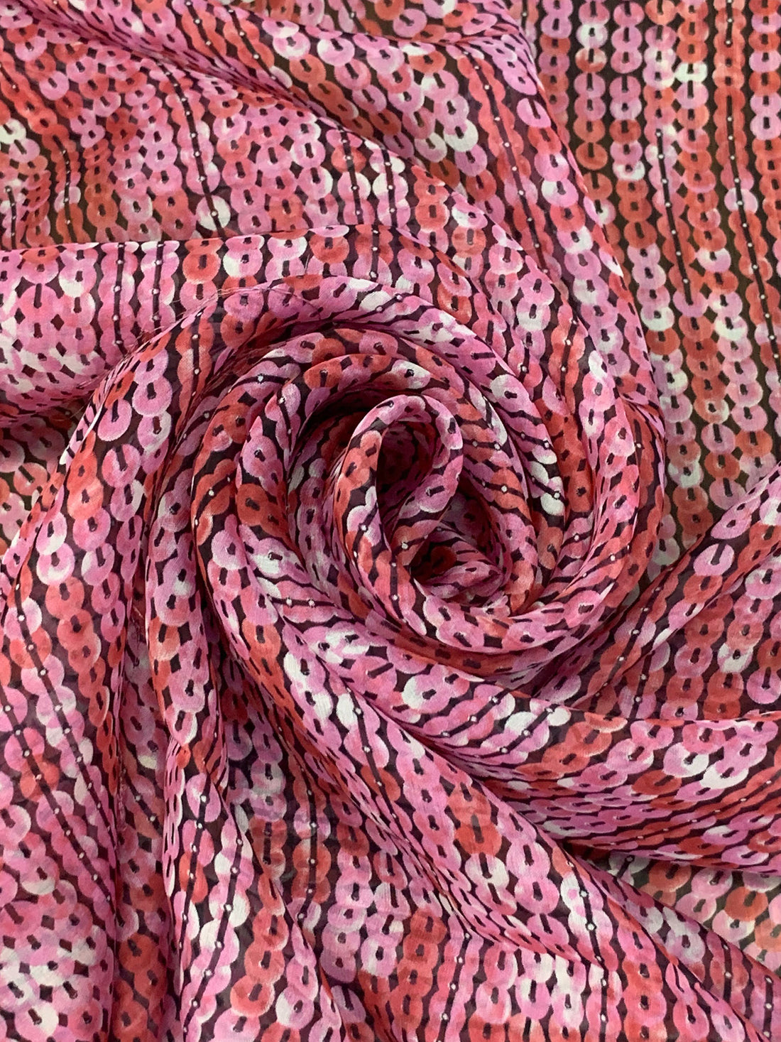 Tuscan Red/Wild Orchid/Multi 100% Silk Novelty Sequin-Look Print Chiffon 52W