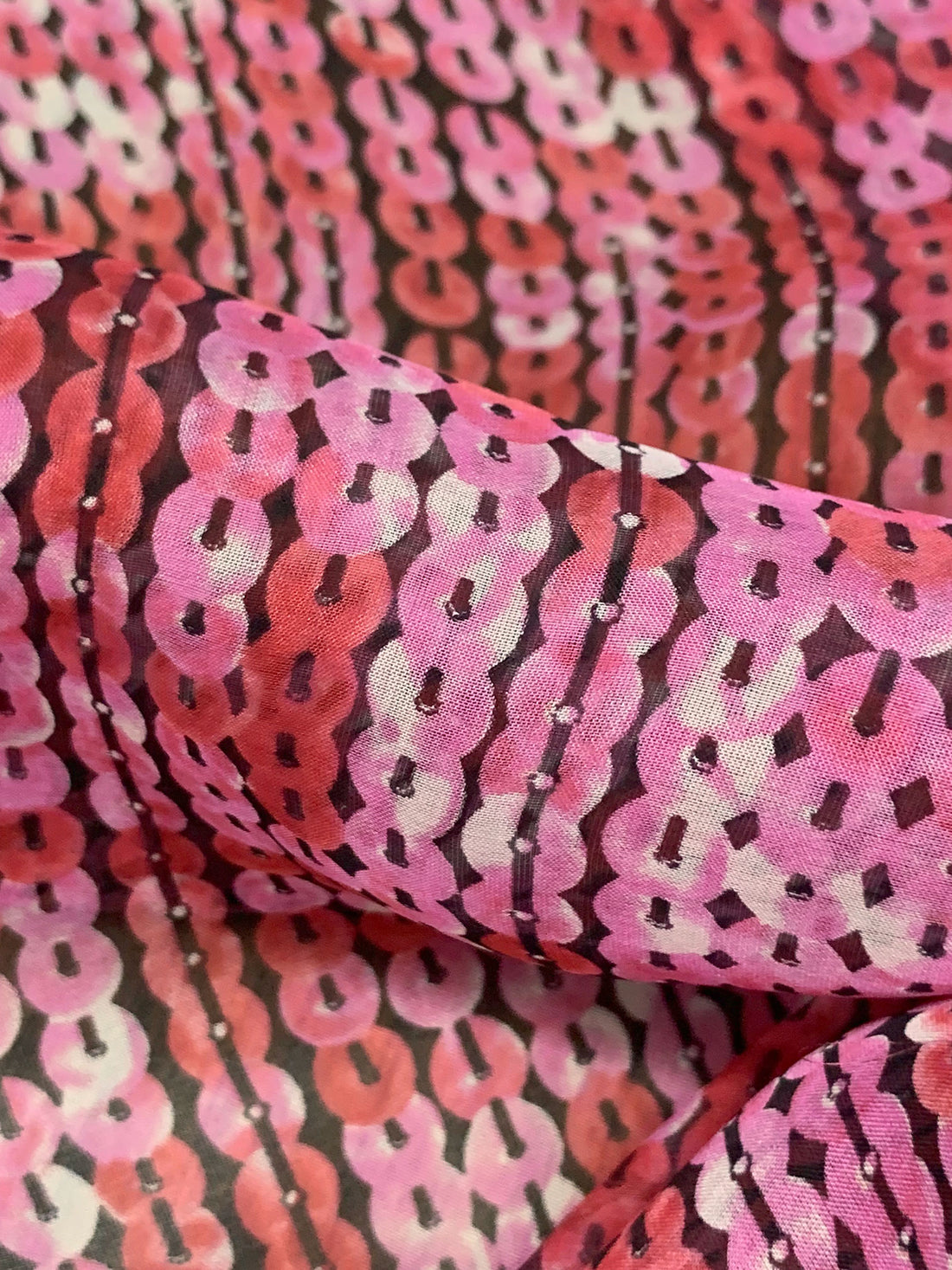 Tuscan Red/Wild Orchid/Multi 100% Silk Novelty Sequin-Look Print Chiffon 52W