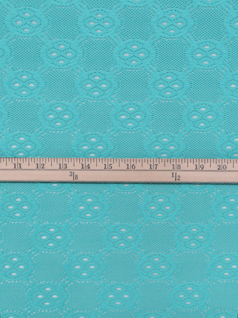 Aqua Polyester/Lycra Novelty Tile Design Lace Knit 58W