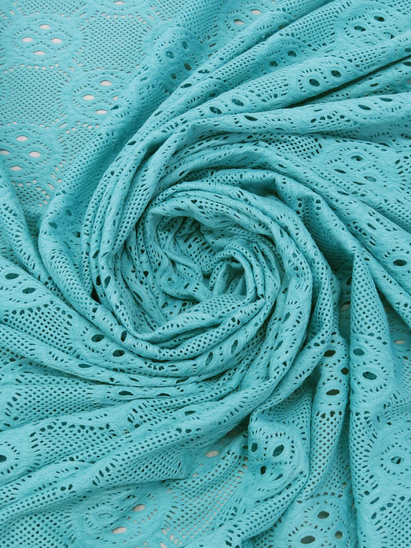 Aqua Polyester/Lycra Novelty Tile Design Lace Knit 58W