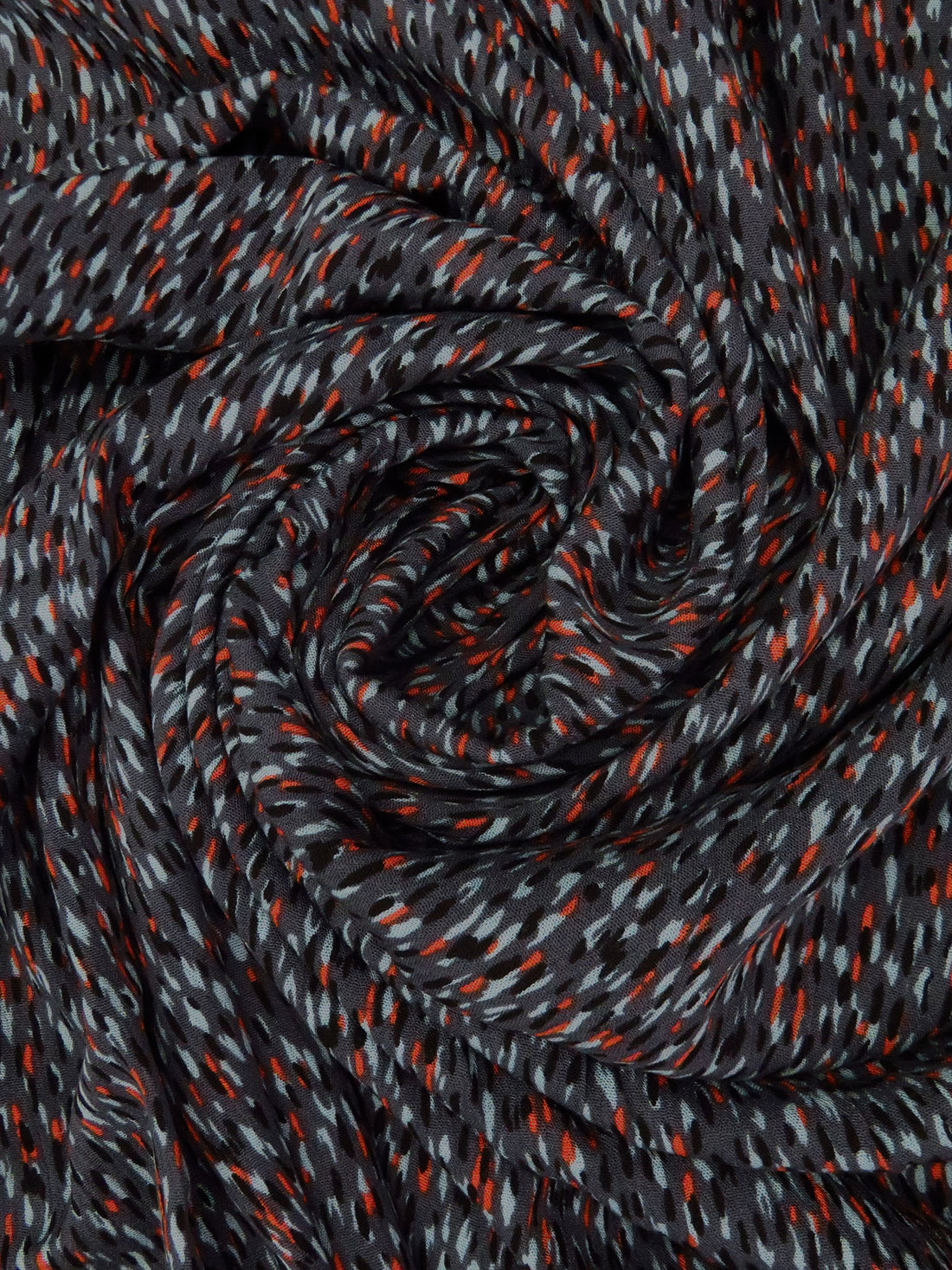 Dark Slate/Black/Rust/Blue Gray 100% Rayon Falling Dashes Print Crinkle Challis 52W
