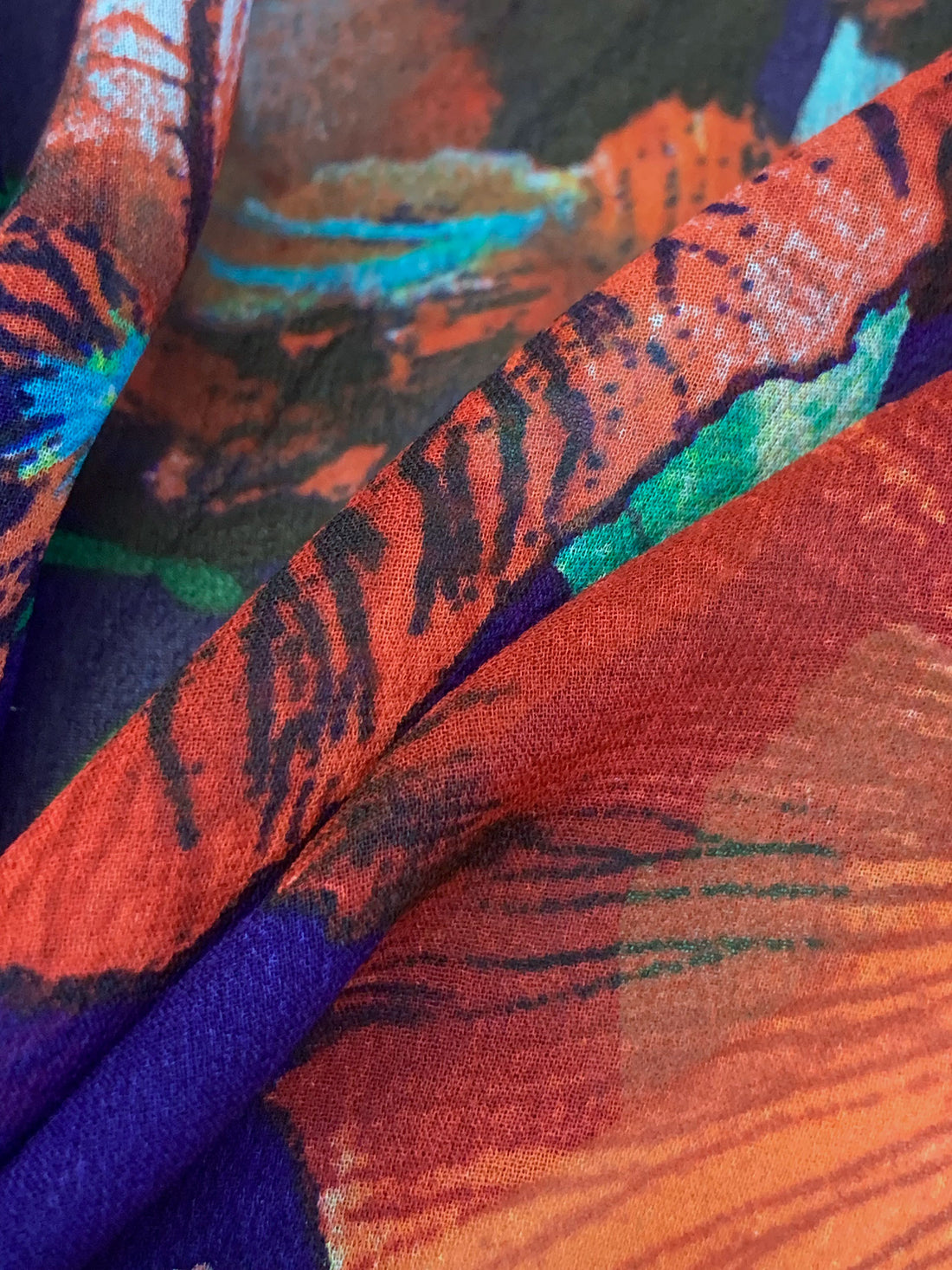 Deep Blue/Vermilion/Deep Moss/Multi 100% Silk Floral Print Chiffon 52W