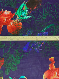 Deep Blue/Vermilion/Deep Moss/Multi 100% Silk Floral Print Chiffon 52W
