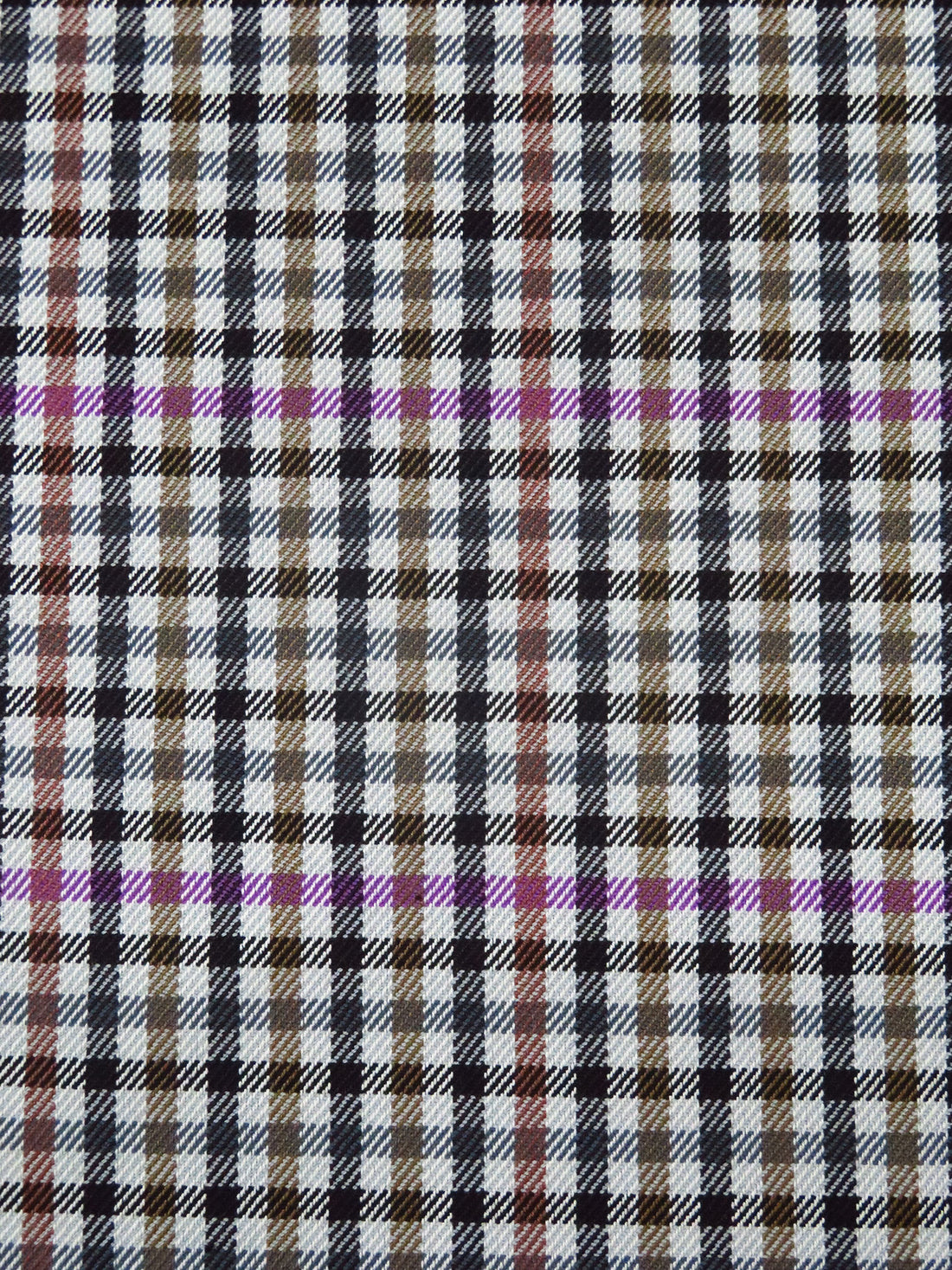 Palest Gray/Orchid/Black/Taupe Polyester/Rayon/Lycra Plaid Check Weave Stretch Suiting - NY Designer - 54W