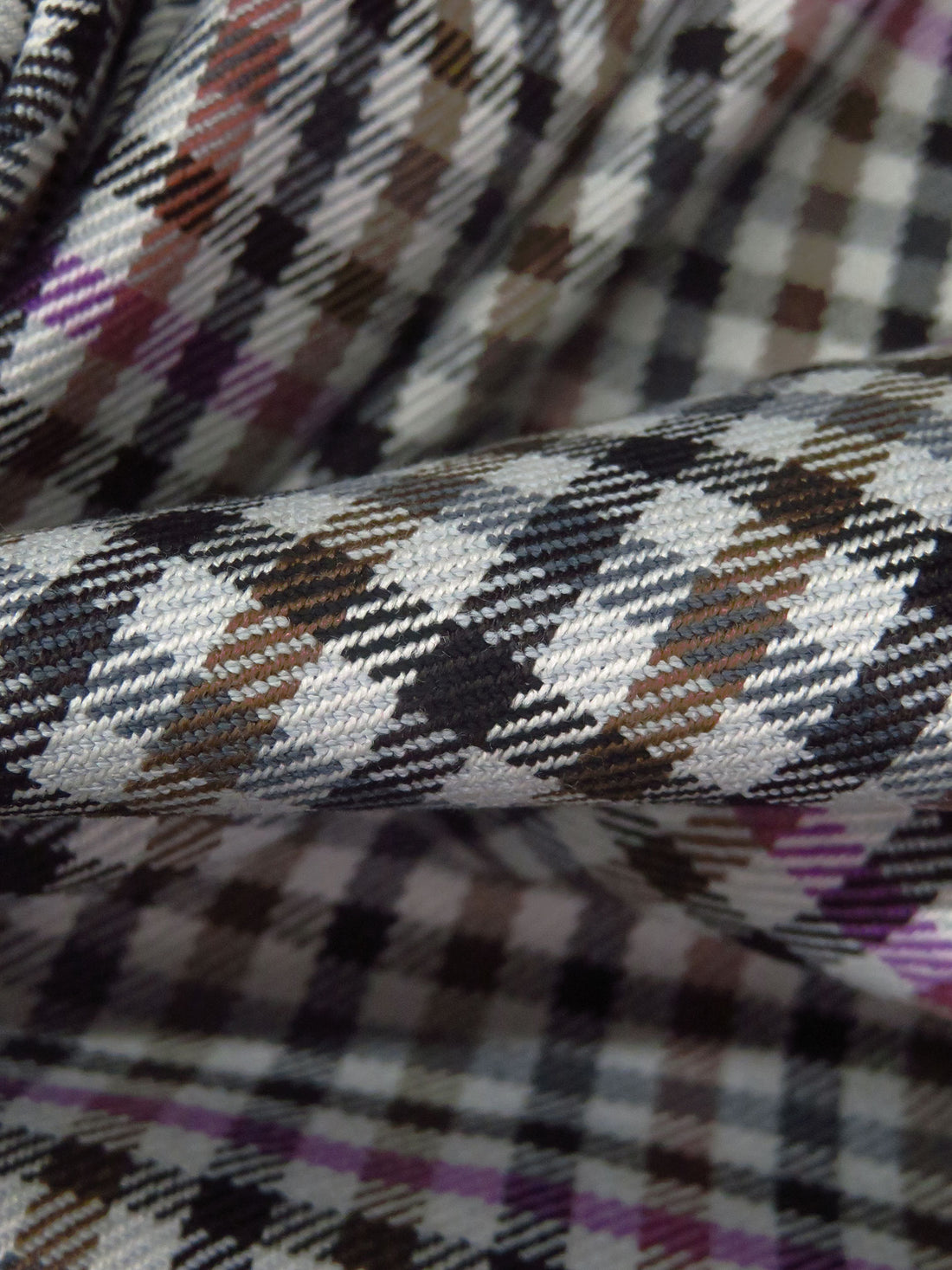 Palest Gray/Orchid/Black/Taupe Polyester/Rayon/Lycra Plaid Check Weave Stretch Suiting - NY Designer - 54W