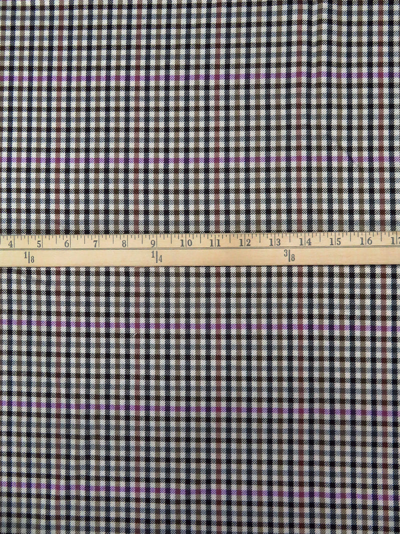 Palest Gray/Orchid/Black/Taupe Polyester/Rayon/Lycra Plaid Check Weave Stretch Suiting - NY Designer - 54W