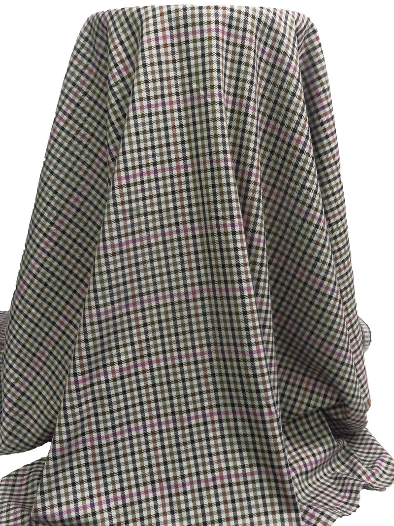 Palest Gray/Orchid/Black/Taupe Polyester/Rayon/Lycra Plaid Check Weave Stretch Suiting - NY Designer - 54W